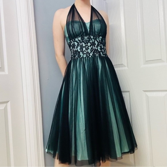 Vintage Cache Dress Cocktail Party Blue Black Fairy Whimsigoth 2 Extra Small - Picture 9 of 9